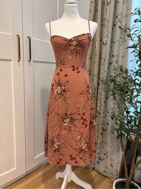 Reformation Terracotta Floral Spaghetti Strap Midi Dress